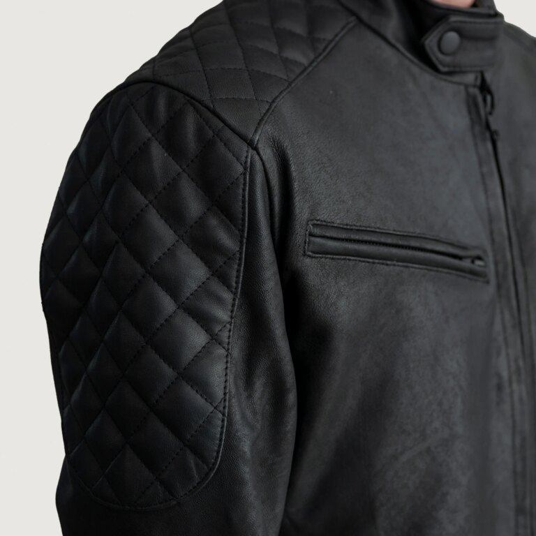 Mens Sven Tumbled Black Leather Bomber Jacket Close-Up-9-1724139627985